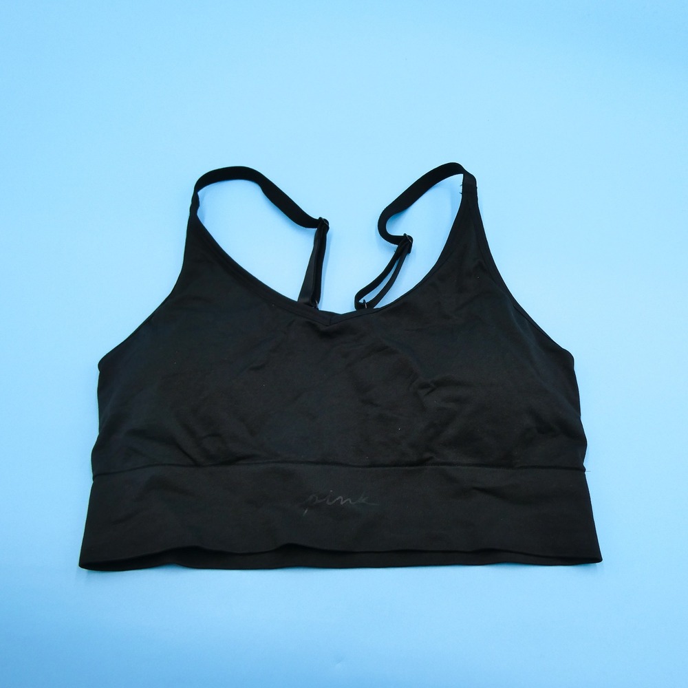 Pink Sports‎ Bra Women Medium DD Seamless Lightly Lined Black Active Racerback